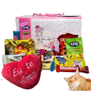 Linda Cesta De Chocolate 22 Itens Na Caixa Presente Lembrança Pelucia Coração Aniversario Surpresa