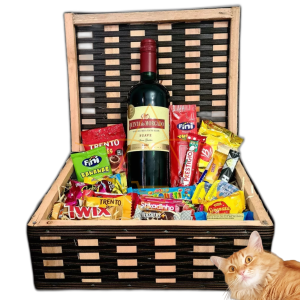 Cesta De Chocolate Com Vinho Baú Presente Namorados