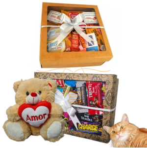 1 Cesta Café Da Manhã + 1 Cesta De Chocolate Caixas Presente + Pelucia Urso